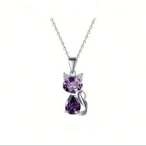 Purple Cat Pendant Necklace, Purple Amethyst Cat Necklace, Cat Lover Gifts